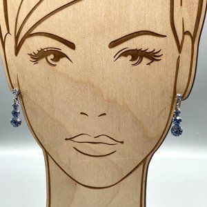 Triple Drop Blue Crystal Earrings, Vintage Silver Tone with Graduated Sparkle